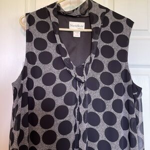 Women’s sz16 northstyle sleeveless black midi dress large polka dot vneck w/ tie
